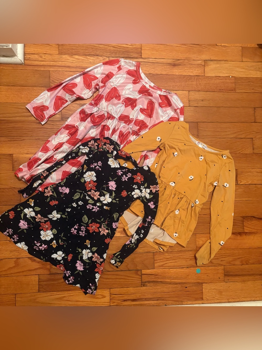 Girls' Long Sleeve Floral, Heart , Mustard Peplum Dress Pack bundle 4/5
